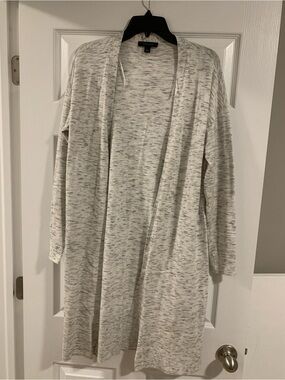 Ann Taylor Heathered Light Gray Open-Front Cardigan